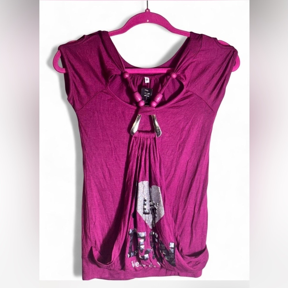 Vero Moda Fuchsia Blouse with Bead Accents size M